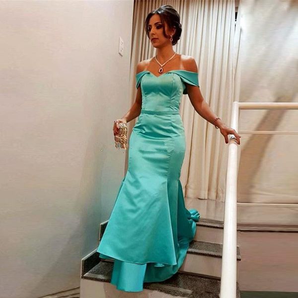 

2020 off the shoulder mermaid evening dresses ruffles satin mint green long simple prom dresses formal evening gowns, Black;red