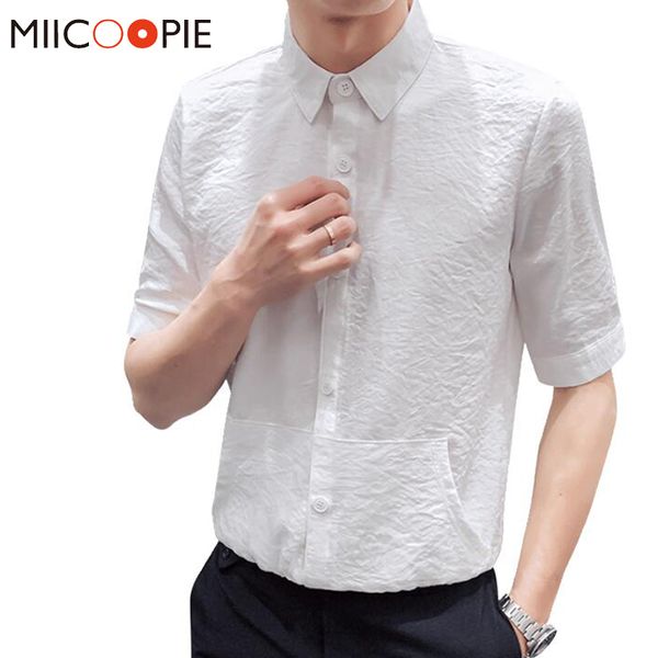 

мужские рубашки работы streetwear корея мода 2020 лето сплошной цвет harajuku карманы половина рукава тонкий дышащий камиза tops s-5xl, White;black