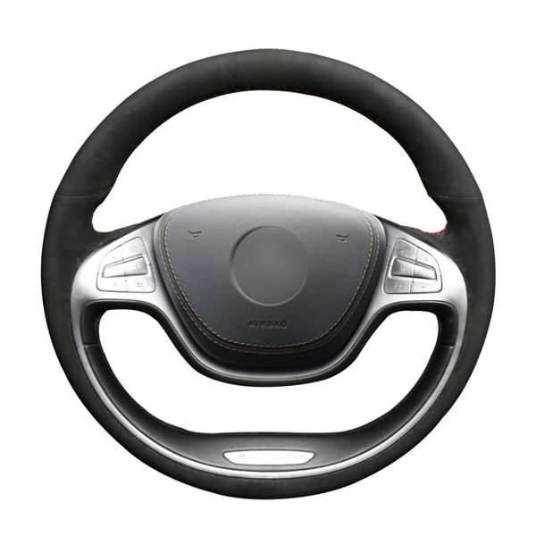 

hand sew black suede car steering wheel cover for s-class 2014 2020 2020