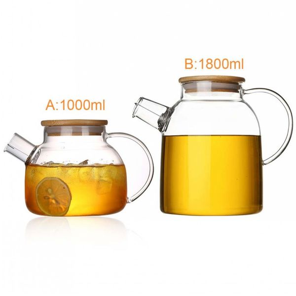 

borosilicate glass tea pot kettle cold resistant dual use bamboo teapot for coffee shop supplies wholesale heat-resistant