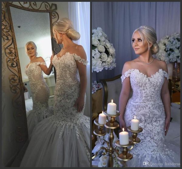 

2020 new graceful mermaid wedding dress off shoulder vestido de novia bridal gown crystal luxury lace wedding dresses custom made 731, White