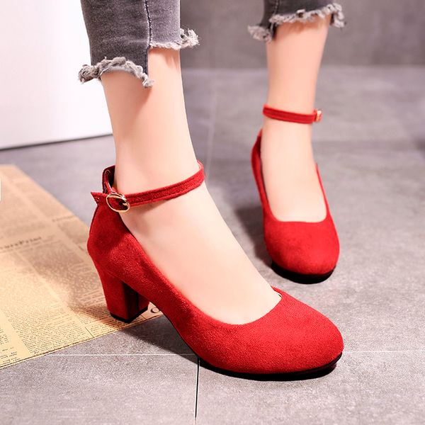 

shoes buckle high heels pumps square heel shoes heels shoes, Black