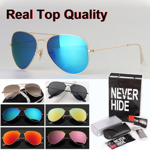 

sunglasses men women 58/62mm pilot sun glasses glass lens oculos de sol with original box, packages, accessories, everything, White;black