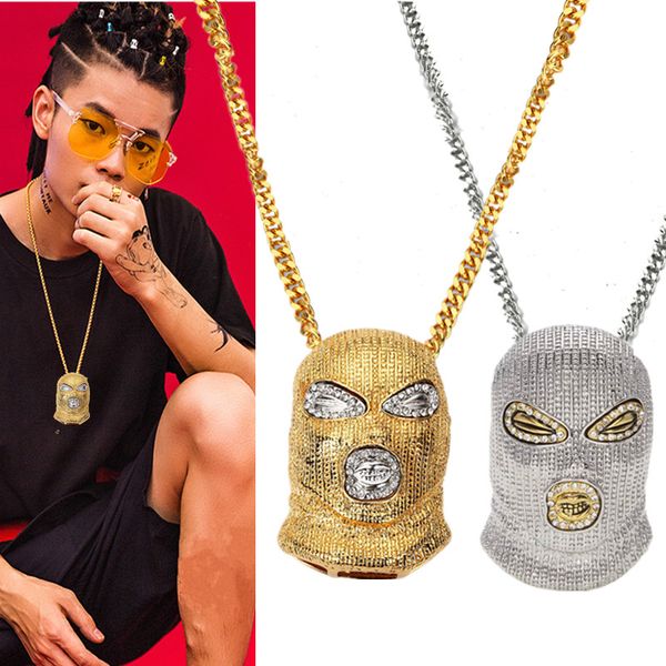 

chains 1pc exquisite hip hop jewelry counter-terrorism head masked pendant necklace curb cuban link chain beautiful gift, Silver
