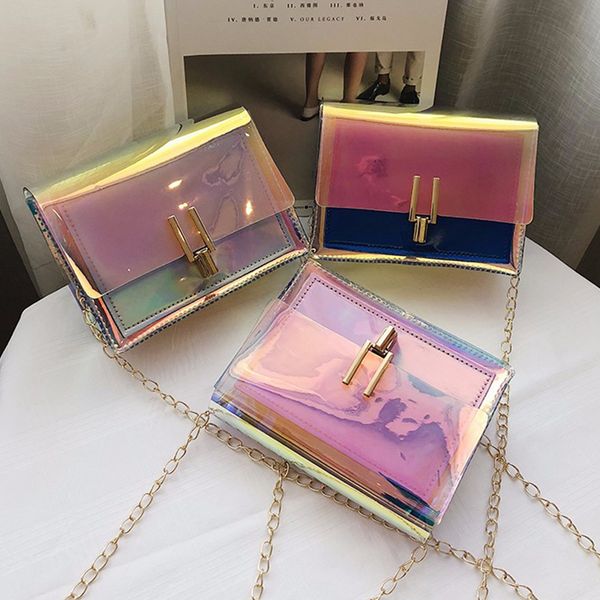 

luxury crossbody chain bags for women's laser transparent bag korean style women shoulder bag messenger pvc waterproof beach