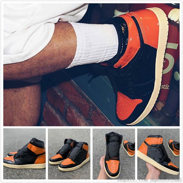 

2019 1 high og shattered backboard 3.0 black orange black toe men basketball shoes 1s fashion sneakers athletic shoes trainers