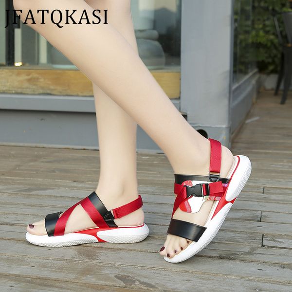 

women sandals summer flat peep toe woman party shoes sport sandals female red black beach shoes plus size 2020 new style