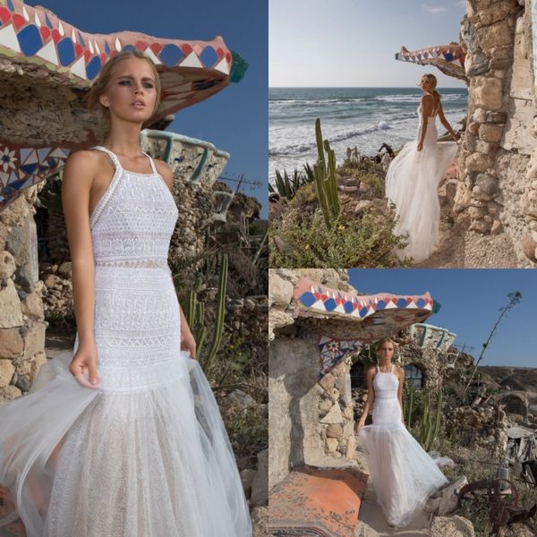 

limor rosen 2019 mermaid wedding dresses spaghetti bridal gowns appliqued tulle boho beach wedding dress custom, White