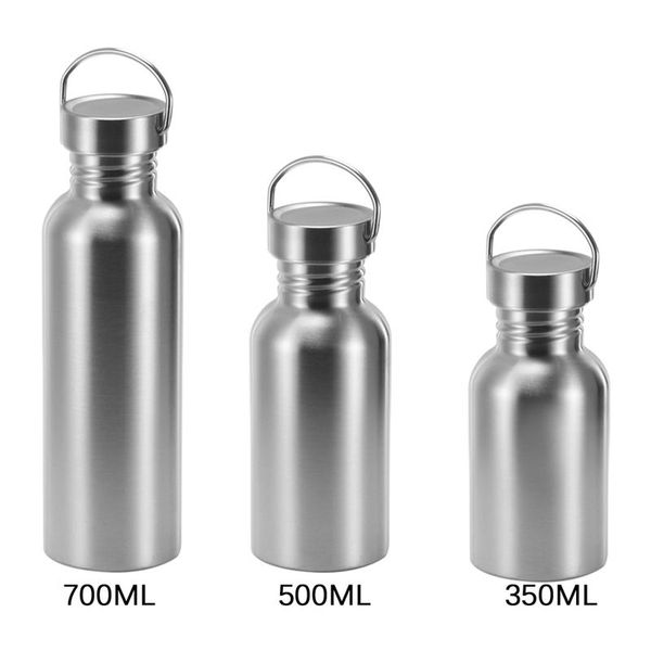 

stainless steel water kettle for outdoor camping hiking cycling sport leak-proof water bottle lid for hanging 350 500 700ml