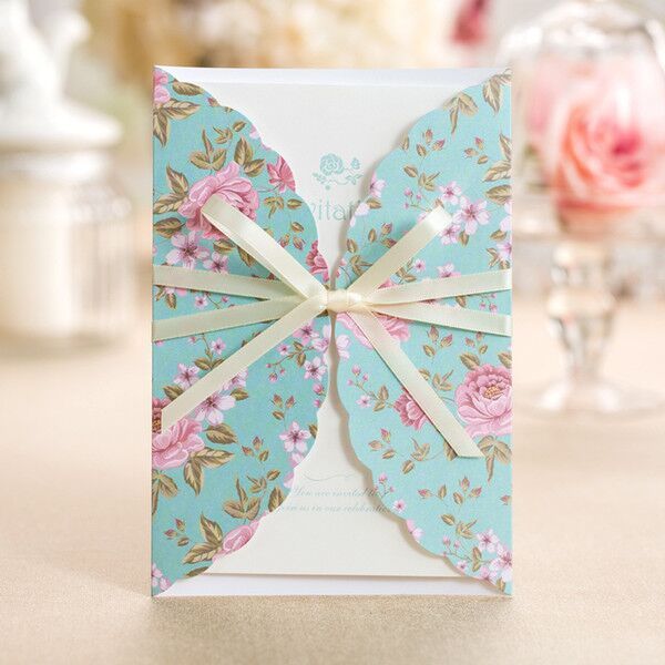 

new wedding invitations printing wedding invitation cards with floral prints blue ribbons personalized wedding invitations