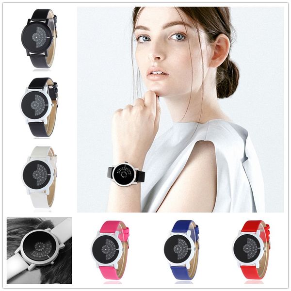 

unique women watch stylish leather strap modern quartz watches turntable women men special design wrist watch trendy