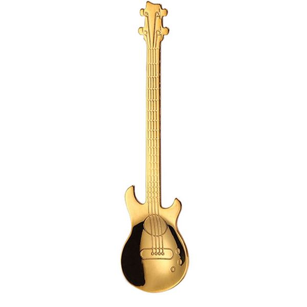 

1pcs stainless steel cartoon guitar shaped spoon creative milk coffee spoon ice cream candy teaspoon drinware