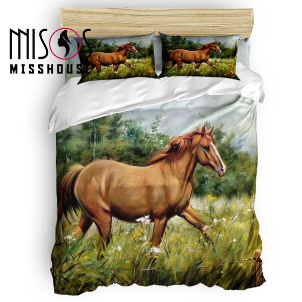 

misshouse horse animals oil painting duvet cover set bed sheets comforter cover pillowcases 4pcs bedding sets