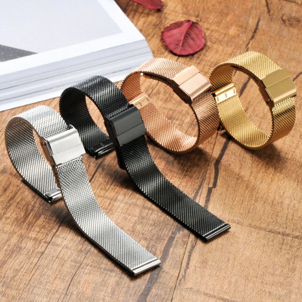 

universal milanese loop watchbands 12mm 14mm 16mm 18mm 19mm 20mm 22mm stainless steel metal watch strap quartz watches mesh band, Black;brown