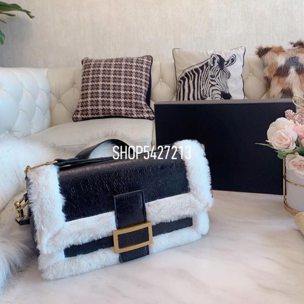 

women's fashion black fur handbag shoulder bag