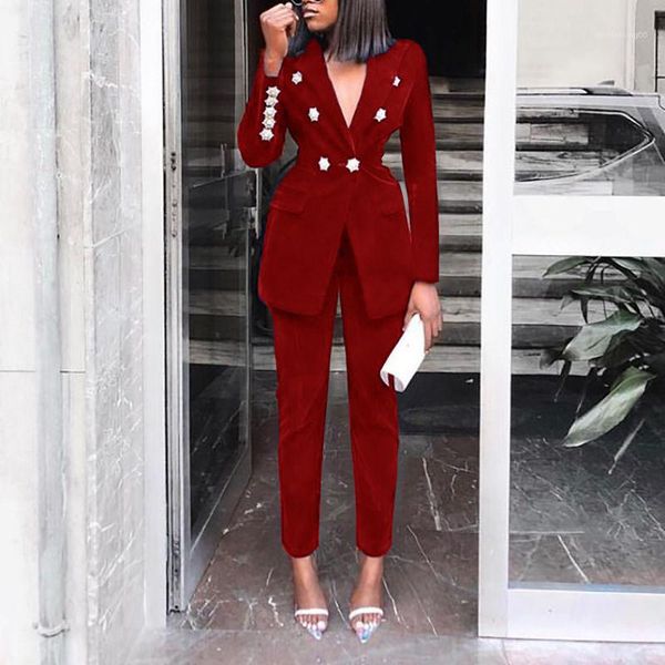 

blazer наборы с длинным рукавом v шеи женщин двухкусочный наборы blazer брюки женские повседневные костюмы сплошные цвета женщин, White