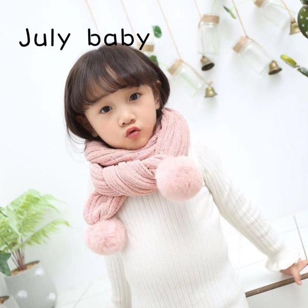 

july baby child wild scarf autumn and winter soft chenille boys and girls warm scarf solid color big hair ball, Blue;gray