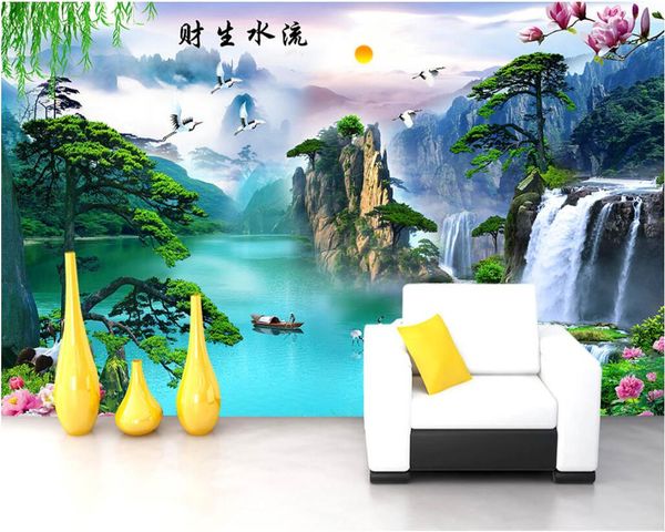 

wdbh custom p 3d wallpaper chinese mountain waterfall flowers background living room home decor 3d wall mural wallpaper for walls 3 d