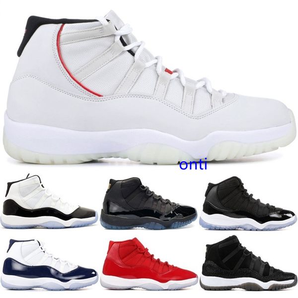 

11 basketball shoes platinum tint concord 45 cap and gown prm bred heiress gym red space jams 11s men sports sneakers 5.5-13, Black