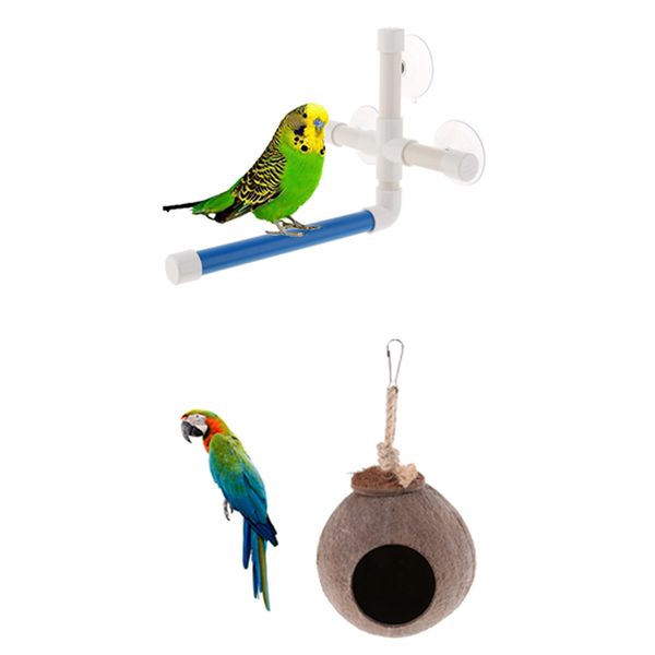 

parrots perches bird perches suction cup window shower bath wall paw stand toys with coconut shell nest