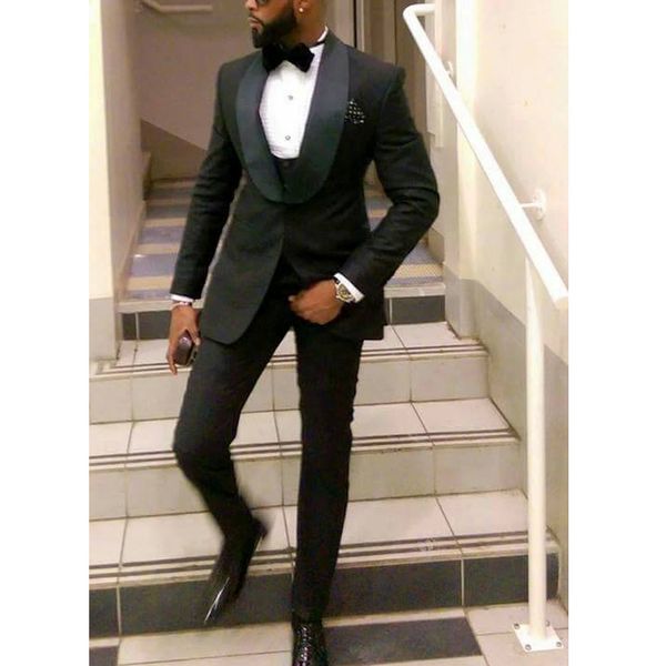 

black slim fit mens suits for wedding groom tuxedos 2019 shawl lapel custom male blazer three piece jacket pants vest, Black;gray