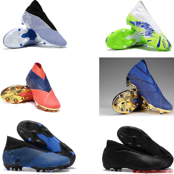 

2019 new arrival mens messi nemeziz 19.3 laceless fg md 19 x slip-on soccer shoes football high ankle outdoor boots cleats