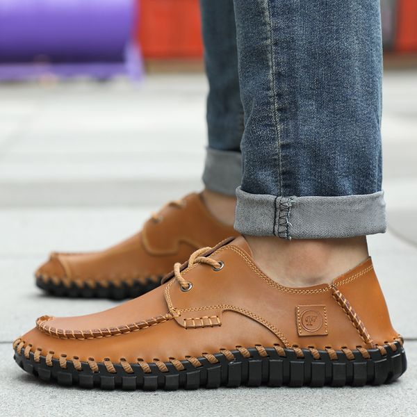 

gnome new big size 47 men's daily casual shoes british fashion men leather shoes business handmade driving moccasins, Black