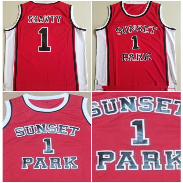 

mens sunset park basketball jerseys #1 fredro starr shorty red high school movie stitched jersey sunset park shawty shirts s-xxl, Black;red