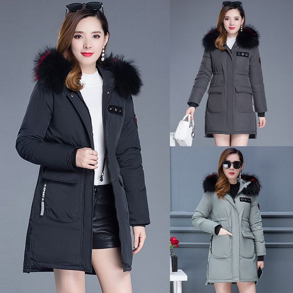 

2019 hooded ladies coat long coats parka oversize jackets mid-long women winter thick jacket down jackets women winter #92440, Black