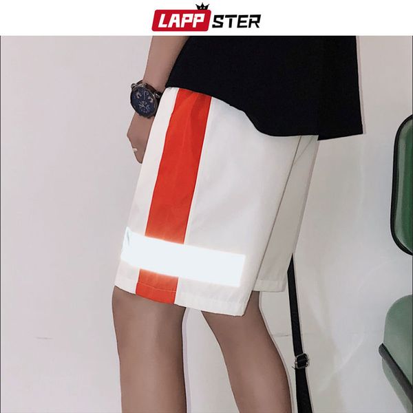 

lappster hip hop reflective sweat shorts men 2019 summer japanese streetwear side striped joggers shorts fashions white, White;black