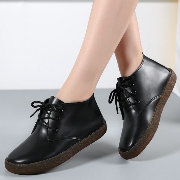 

cootelili autumn genuine leather ankle boots for women flats shoes woman casual botas white black plus size 41 42 43
