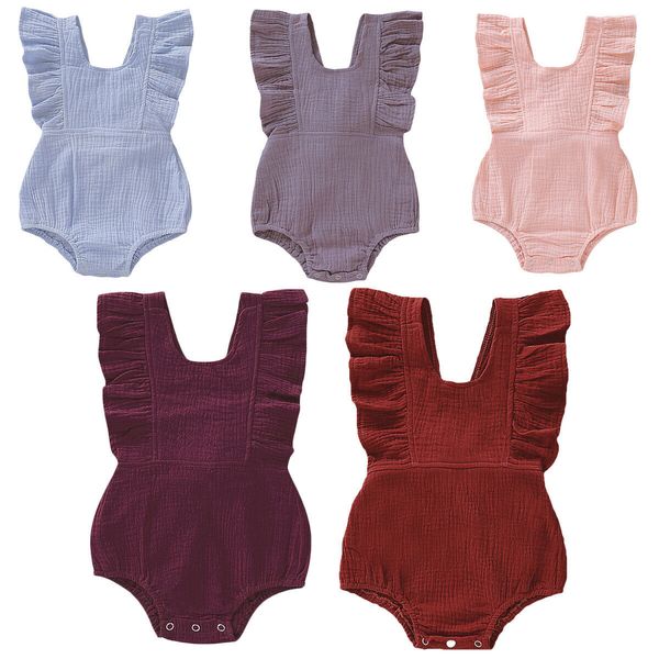 

2019 summer cotton newborn baby girls bodysuits clothes toddler little girls princess solid ruffle jumpsuit playsuit outfits, Blue