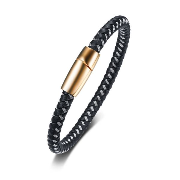 

fashion accessory stainless steel genuine leather bracelet men and women magnet buckle bracelet, Golden;silver