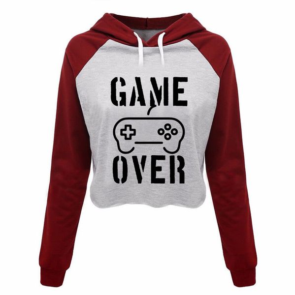 

new women hoodie game over long sleeve crop pullover girls sweatshirt harajuku femme shirt womens hoodies clothing, Black
