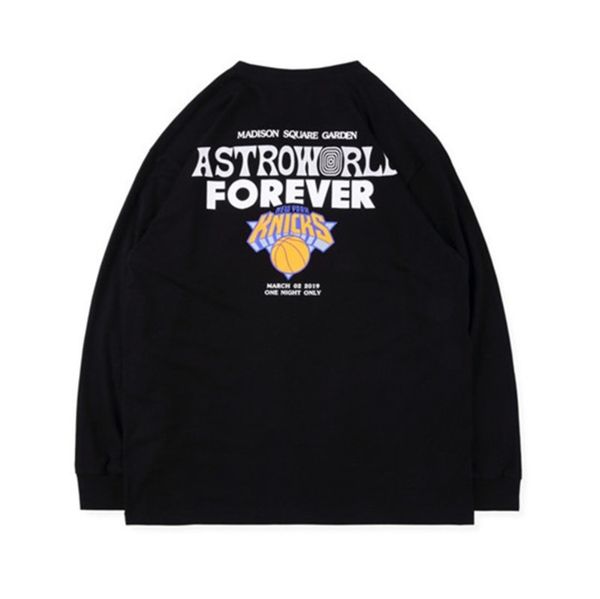 

designer mens long sleeve tshirt travis scott astroworld knicks print casual aw clothes teenager spring autumn tshirt, White;black