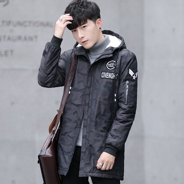 

men's clothing, long style, korean version, manicured, handsome, chunky, thickened men's jacket, autumn and winter casual, Black