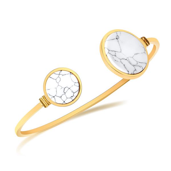 

gold color fashion simple lady's gemstone circle white turquoise bangle stainless steel bracelet watchband jewelry gift for lady women j331