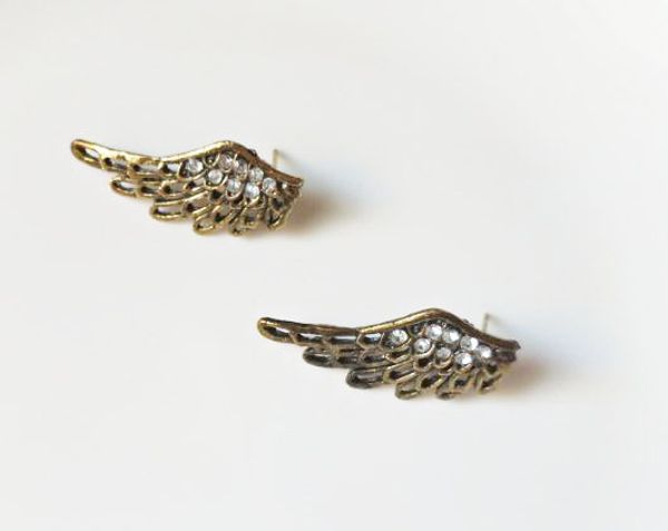 

europe fashion jewelry vintage angle wing stud earrings women's cute earrings, Golden;silver