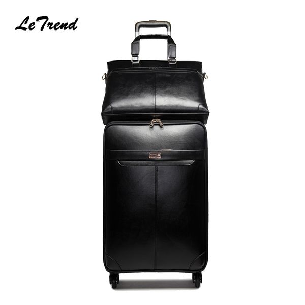 

letrend new men business rolling luggage set suitcases on wheels women trolley pu leather retro trunk cabin luggage travel bag