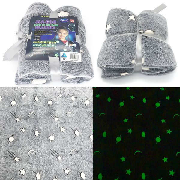 Magic Leuchten im dunklen Fleece Grey Sterne / Mond Neue Plüsch Pelzwurf warme Decken Kindergärten Decken wickeln