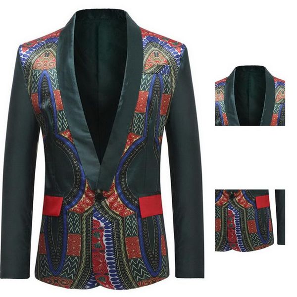 

men's suit new african national wind comfortable print long-sleeved casual fashion slim male blazer, White;black