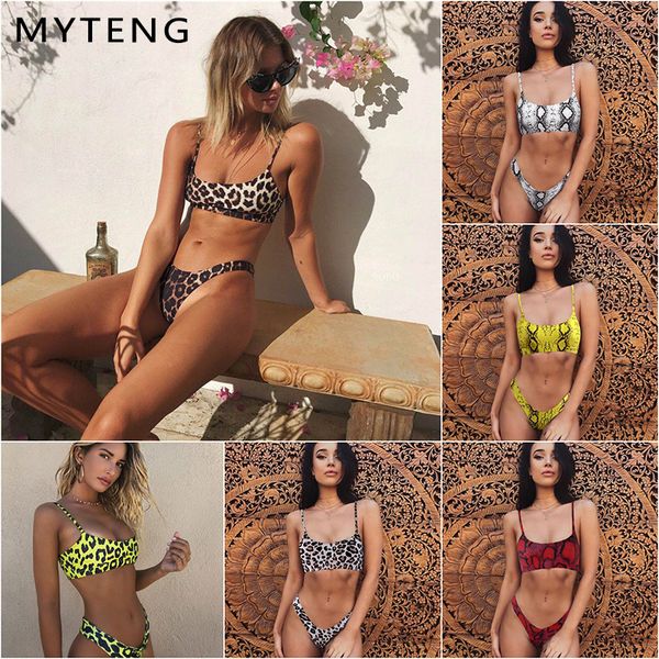 

brazilianthong bikini 2020 bathing suit leopard animal print bikini high waist swimsuit women swimwear femme biquini