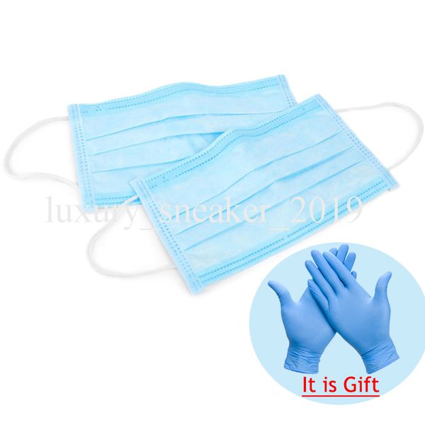 

buy one get one disposable earloop facial masks with gloves 3-layers non-woven pm2.5 anti-dust protective face mask