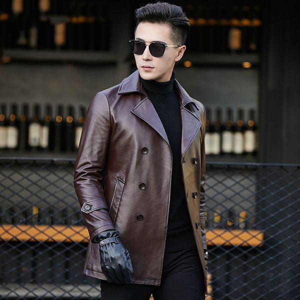 

genuine cow leather jacket men 2019 vintage spring autumn cowhide coat real leather jackets veste moto homme ay6607 yy373, Black