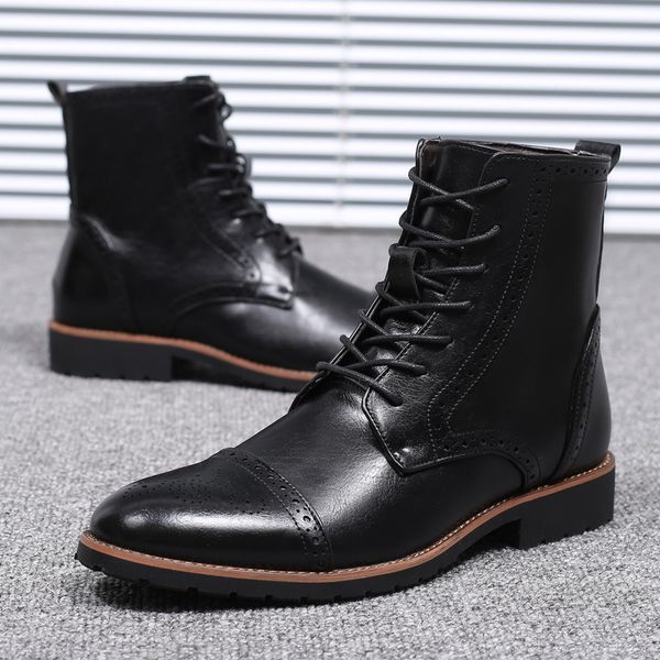 

men plus size boots leisure brown shoes lace up riding boot classic designer western boots oxfords business footwear z525, Black