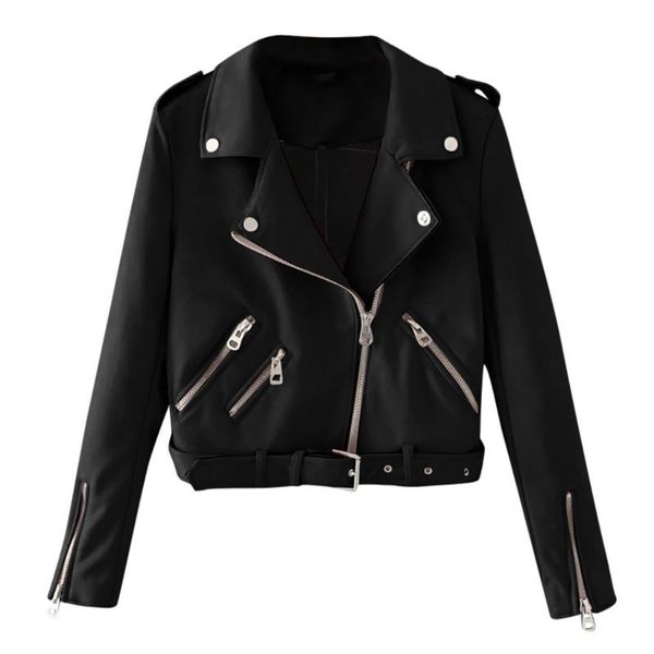 

leather jackets women winter long sleeve solid zipper jackets outwear coat veste femme jaqueta chaqueta mujer casaco feminino, Black