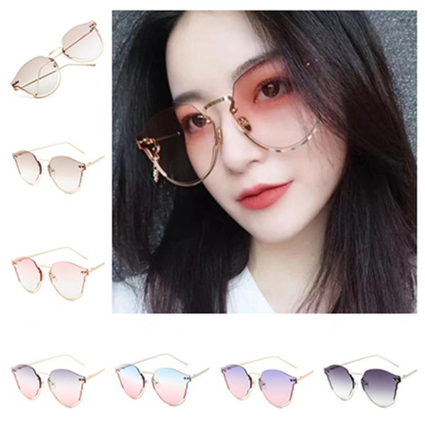 

fashion women gradient color sunglasses rimless sun glasses goggles anti-uv spectacles cat eye eyeglasses adumbral sun glasses a, White;black