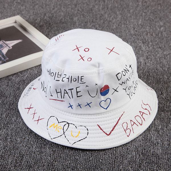 

bucket hat fisherman caps leisure black and white graffiti love fisherman hat street personality sunshade hat, Blue;gray