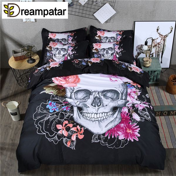 

dreampatar trend personality big flower skull active printing bedding supplies single double quilt pillowcase bed textile by177b