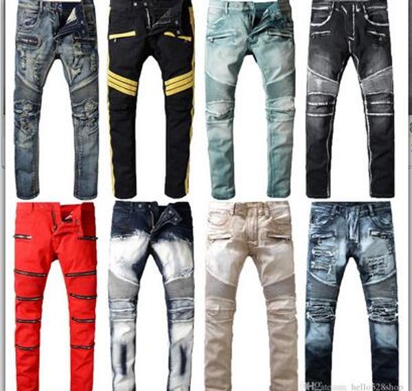 

Ery vintage feature men jean pant treetwear motorcycle tyle locomotive zipper biker pant cla ic lim for men, Blue